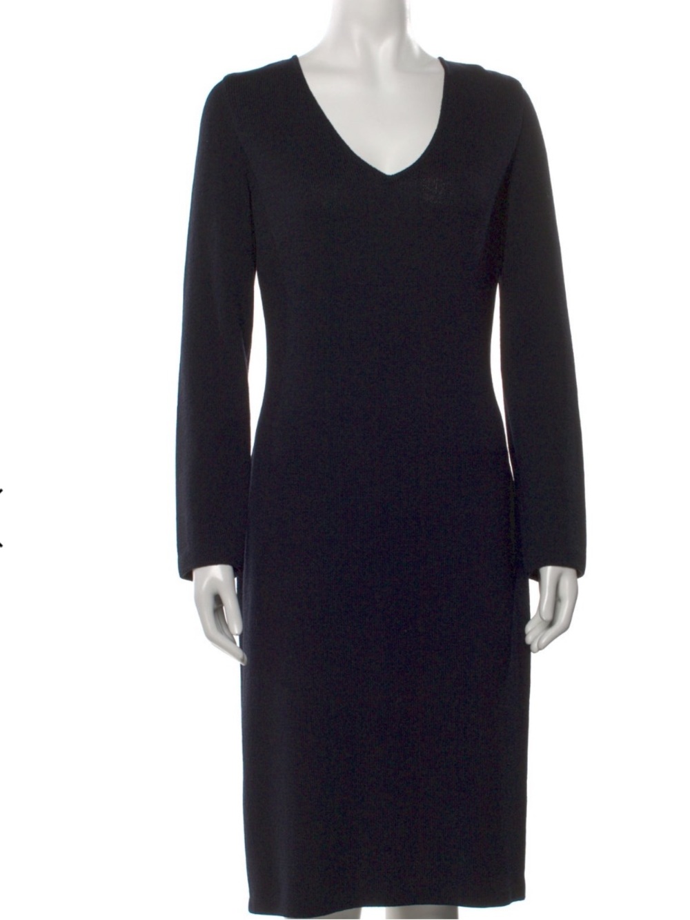 St. John Black V-Neck Long-Sleeve Santana Knit Wool Sheath Dress – Size 6 - Picture 7 of 12